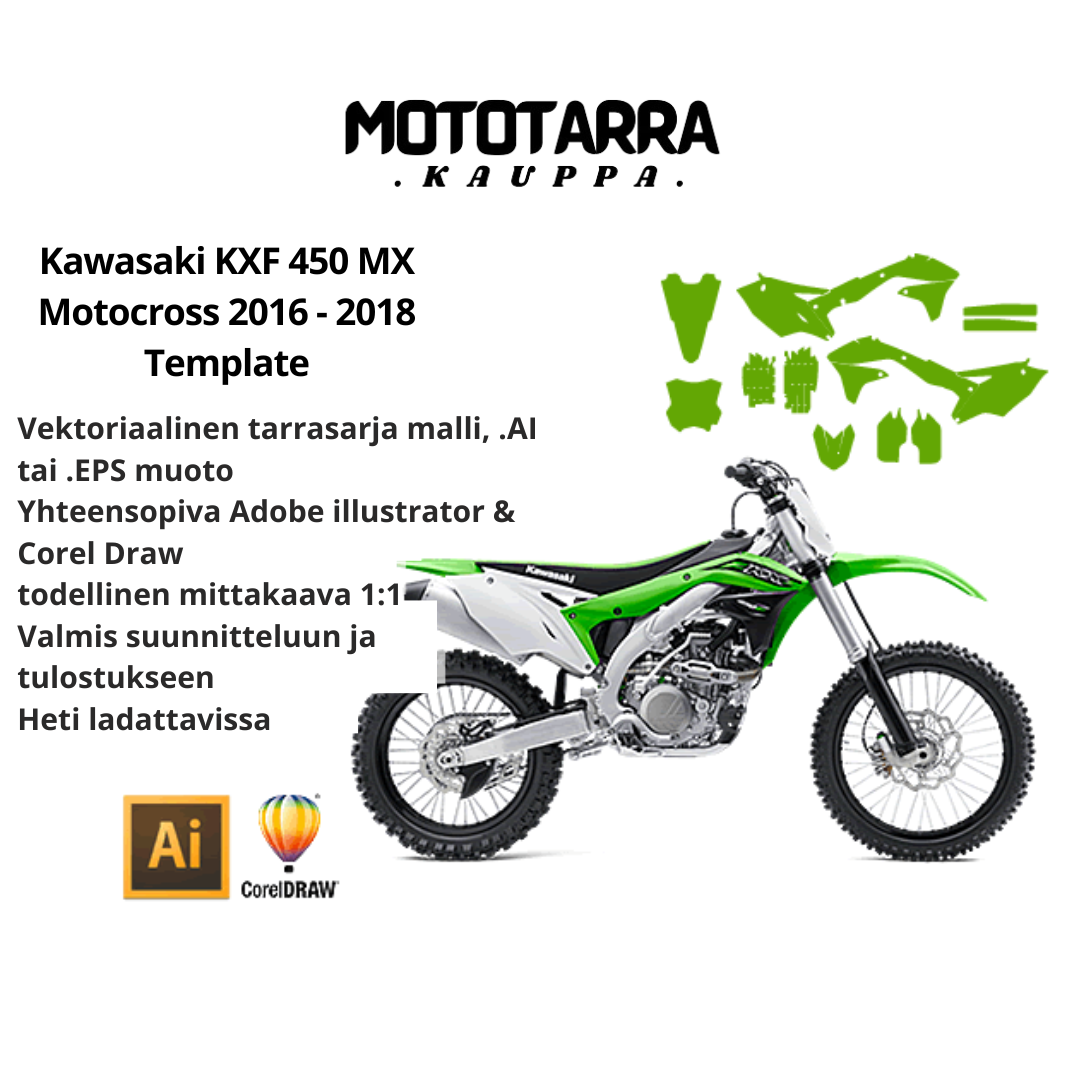 Kawasaki KXF 450 MX Motocross 2016 2017 2018 Graphics Template
