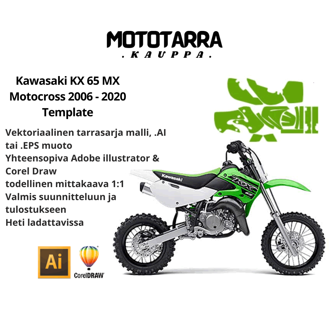 Kawasaki KX 65 MX Motocross 2006 2007 2008 2009 2010 2011 2012 2013 2014 2015 2017 2017 2018 2019 2020 Graphics Template