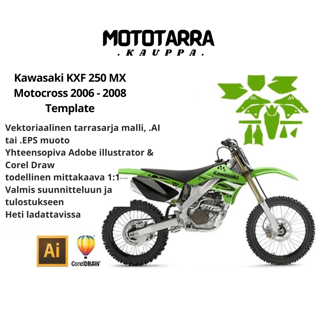Kawasaki KXF 250 MX Motocross 2006 2007 2008 Graphics Template
