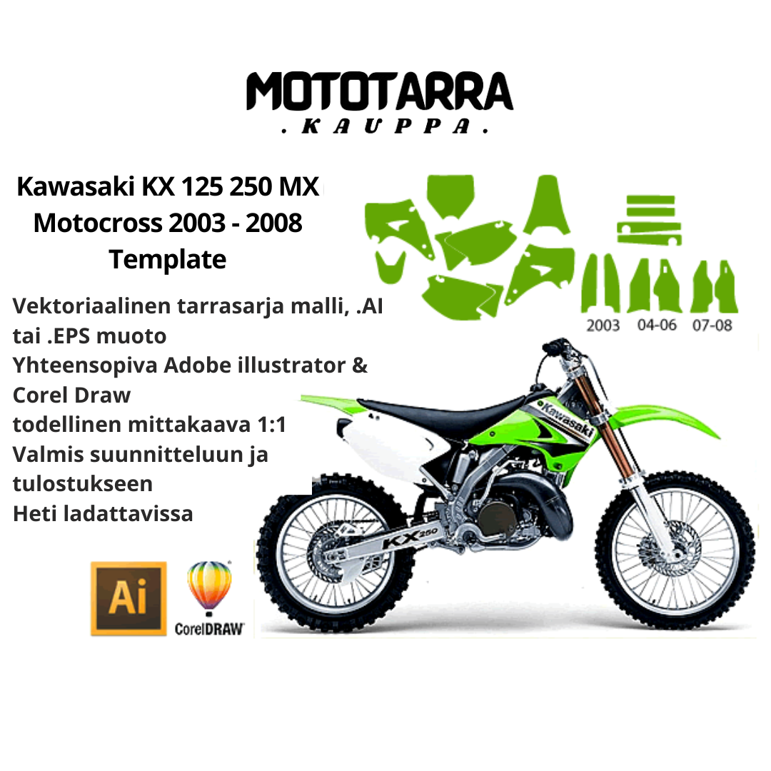 Kawasaki KX 125 250 MX Motocross 2003 2004 2005 2006 2007 2008 Graphics Template