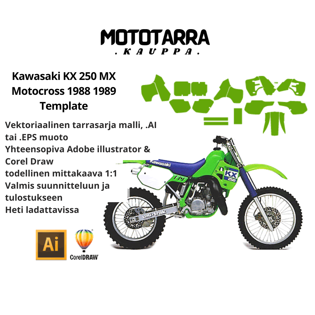 Kawasaki KX 250 MX Motocross 1988 1989 Graphics Template