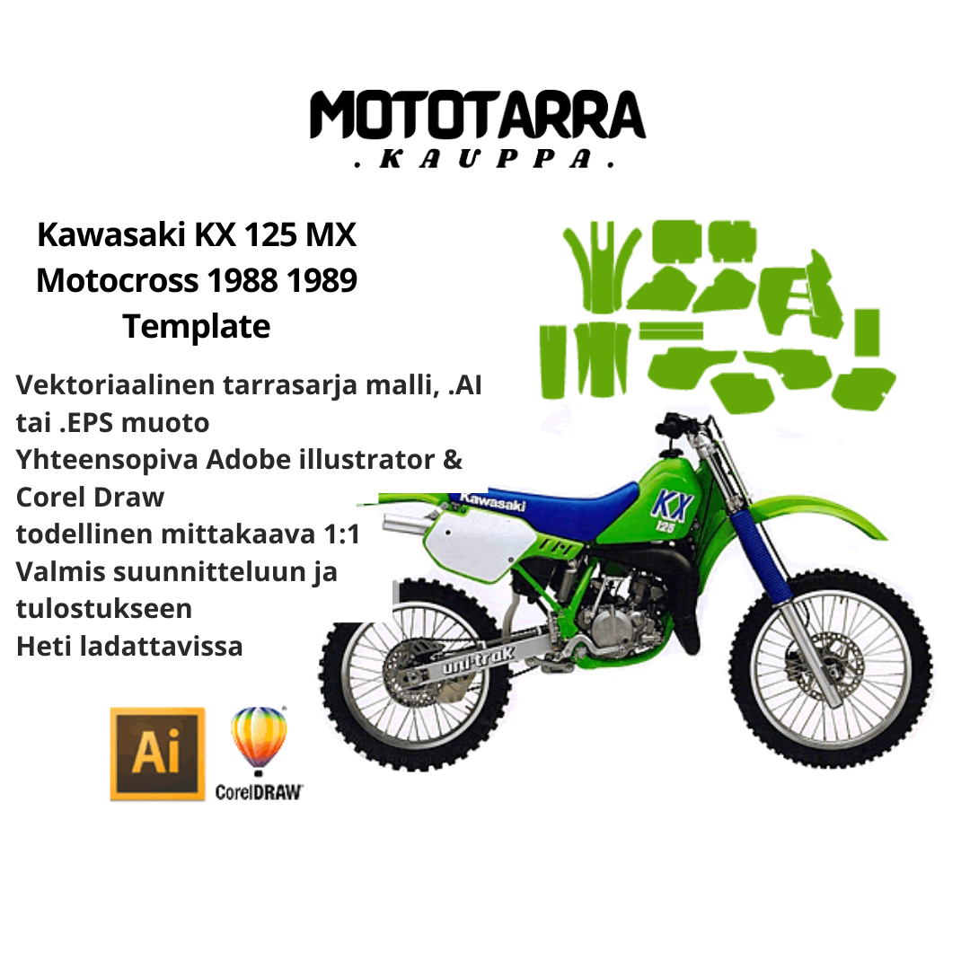 Kawasaki KX 125 MX Motocross 1988 1989 Graphics Template