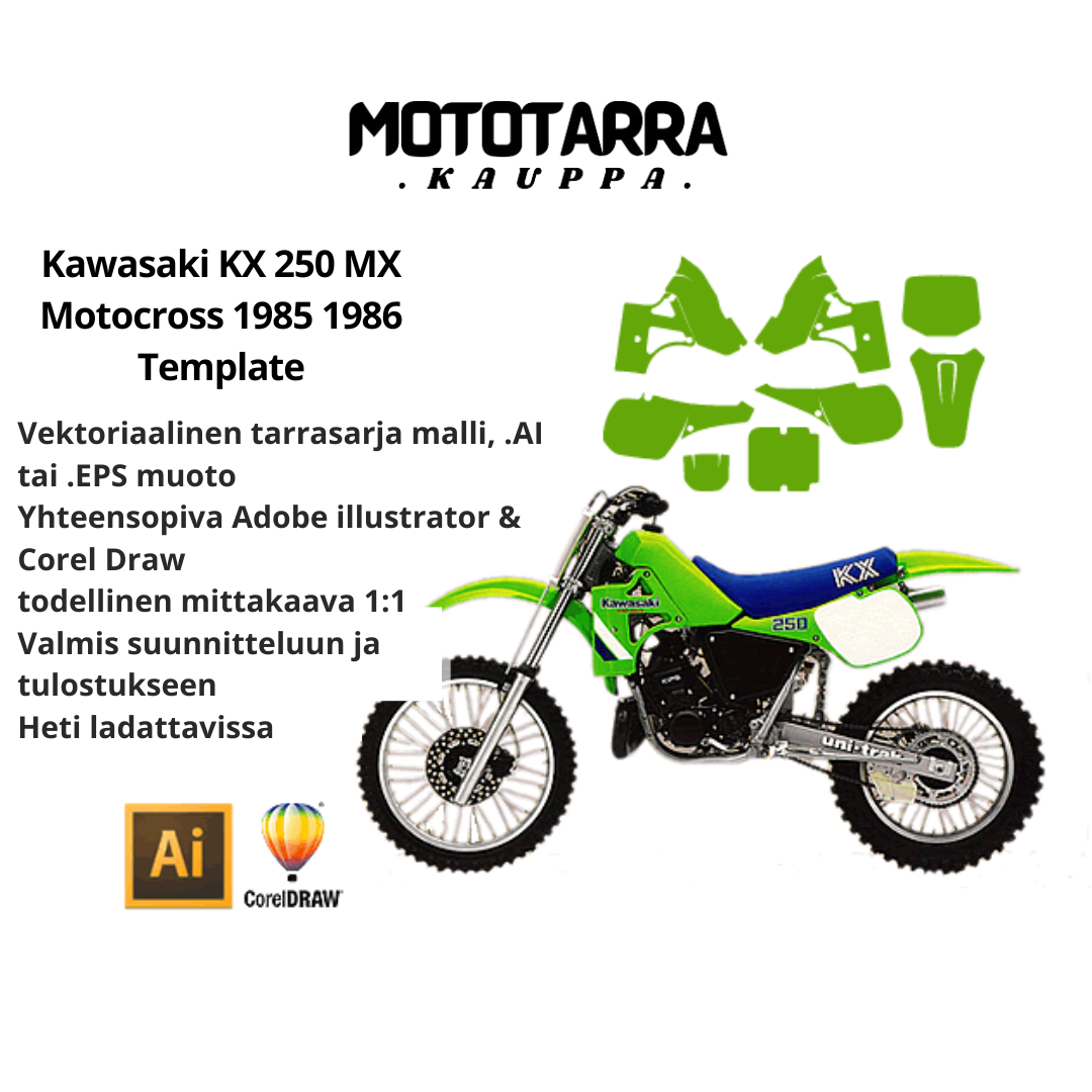 Kawasaki KX 250 MX Motocross 1985 1986 Graphics Template