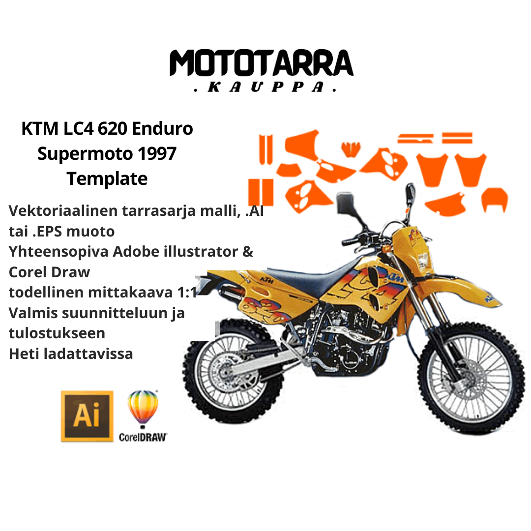 KTM LC4 620 Enduro Supermoto 1997 Graphics Template