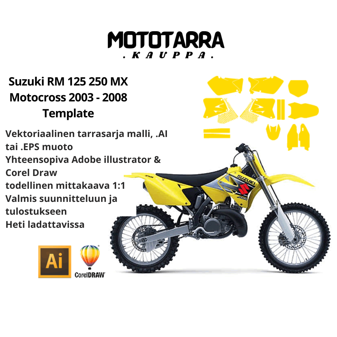 Suzuki RM 125 250 MX Motocross 2003 2004 2005 2006 2007 2008 Graphics Template