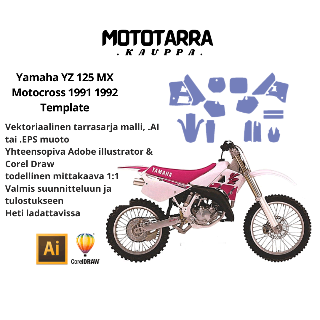 Yamaha YZ 125 MX Motocross 1991 1992 Graphics Template