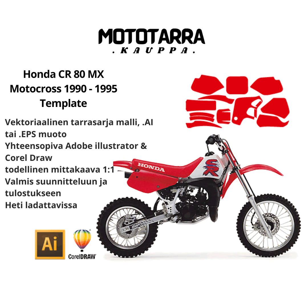 Honda CR 80 MX Motocross 1990 1991 1992 1993 1994 1995 Graphics Template