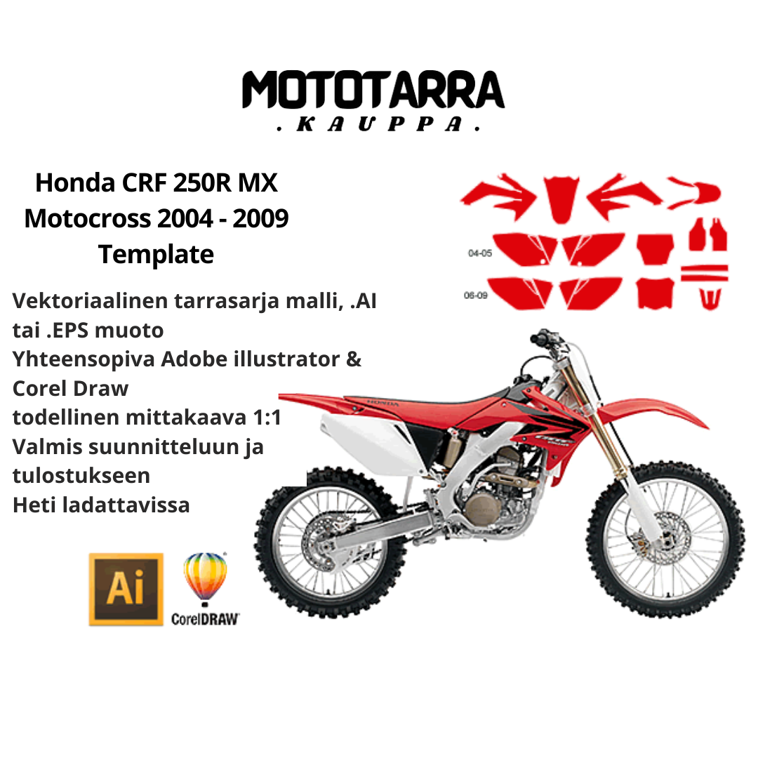 Honda CRF 250R MX Motocross 2004 2005 2006 2007 2008 2009 Graphics Template