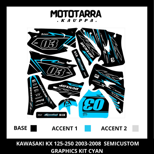 Kawasaki KX 125-250 2003-2008 Cyan Dekor