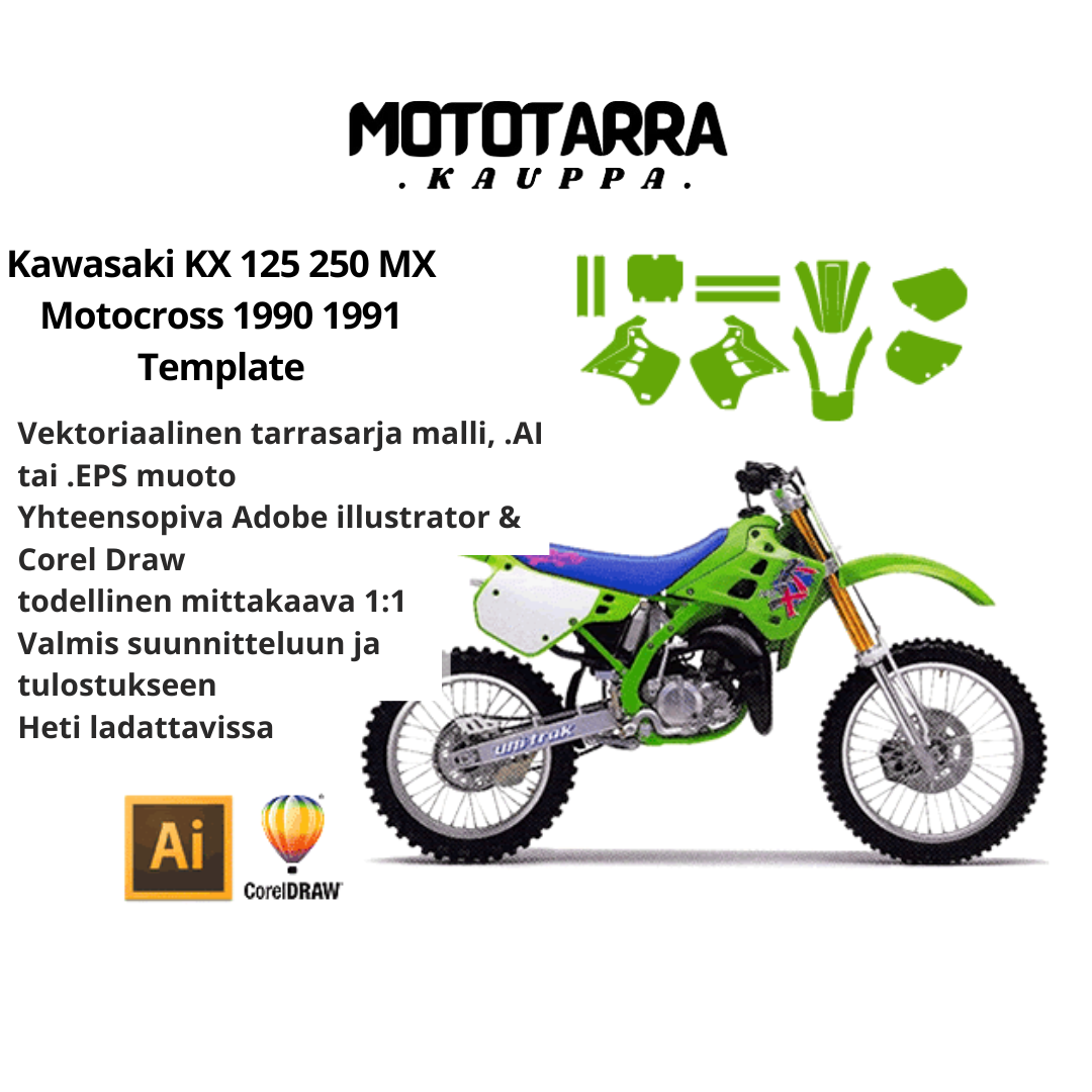 Kawasaki KX 125 250 MX Motocross 1990 1991 Graphics Template