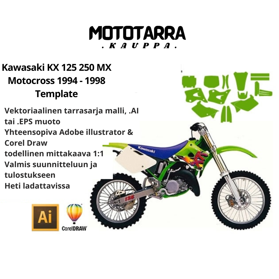 Kawasaki KX 125 250 MX Motocross 1994 1995 1996 1997 1998 Graphics Template
