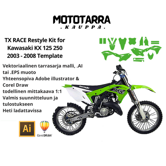 TX RACE Restyle Kit for Kawasaki KX 125 250 2003 2004 2005 2006 2007 2008 Tarrasarja Template