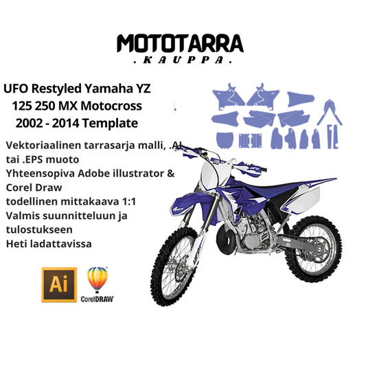 UFO Restyled Yamaha YZ 125 250 MX Motocross 2002 2003 2004 2005 2006 2007 2008 2009 2010 2011 2012 2013 2014 Graphics Template