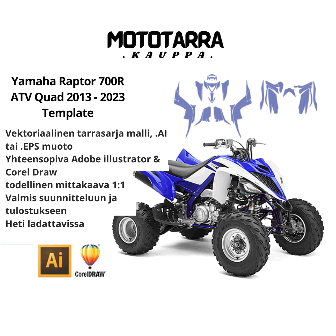 Yamaha Raptor 700R ATV Quad 2013 2014 2015 2016 2017 2018 2019 2020 2021 2022 2023 Graphics Template