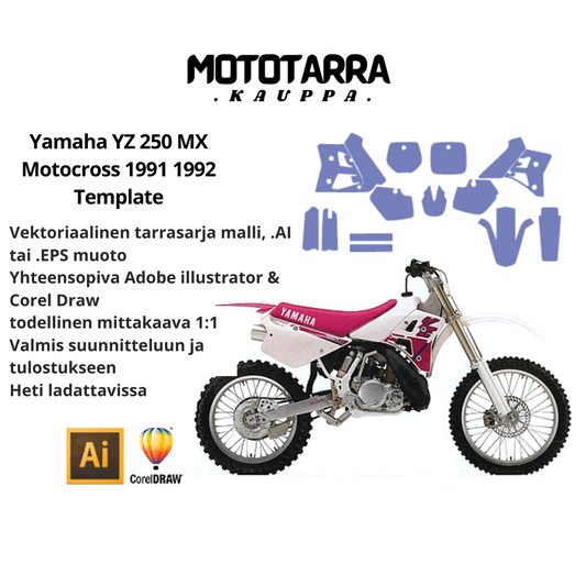 Yamaha YZ 250 MX Motocross 1991 1992 Graphics Template