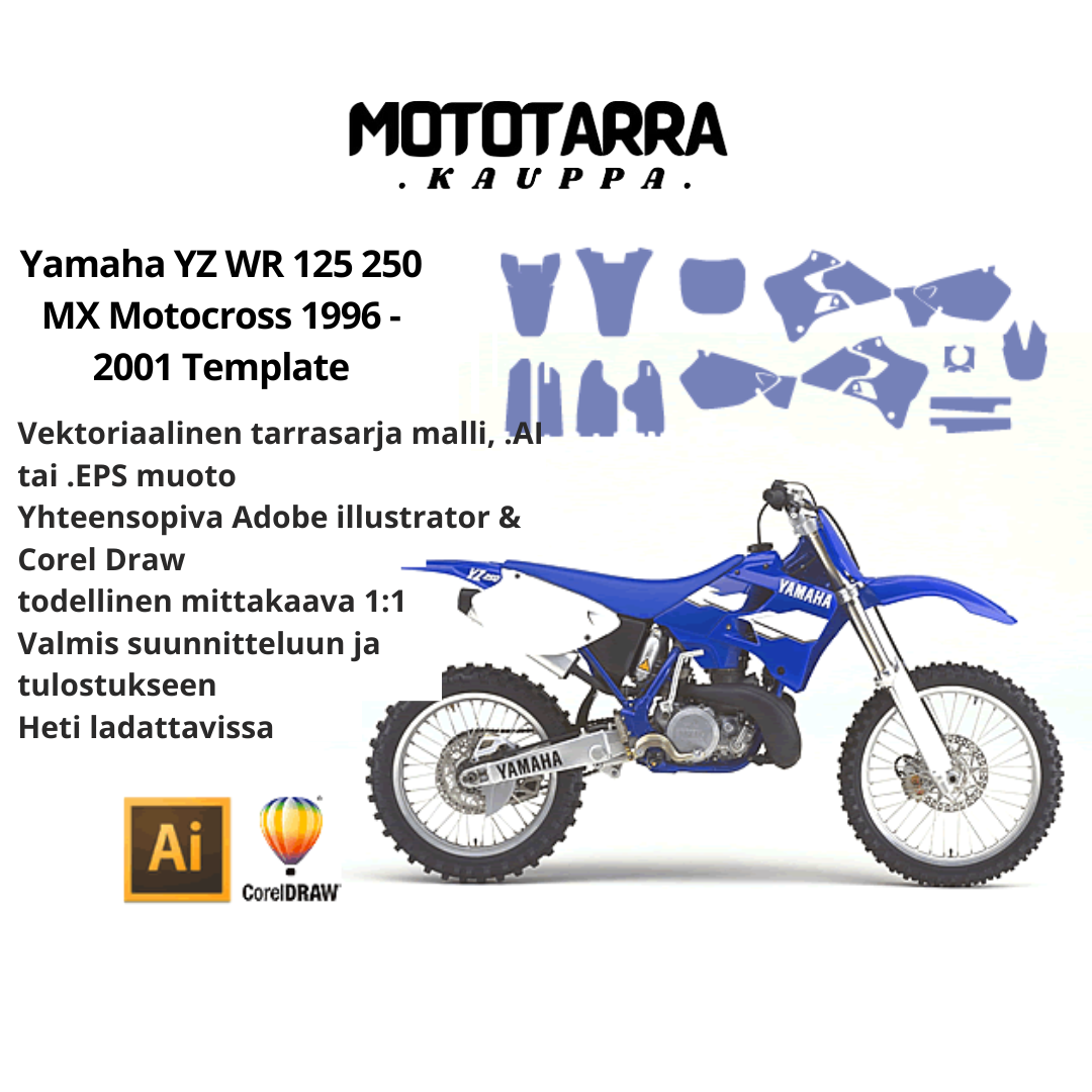 Yamaha YZ WR 125 250 MX Motocross 1996 1997 1998 1999 2000 2001 Graphics Template