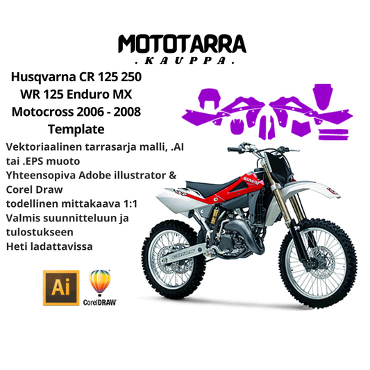 Husqvarna CR 125 250 WR 125 Enduro MX Motocross 2006 2007 2008 Graphics Template