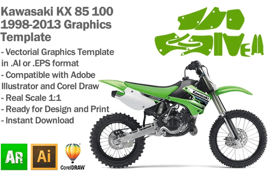 Kawasaki KX 85 100 MX Motocross 1998 1999 2000 2001 2002 2003 2004 2005 2006 2007 2008 2009 2010 2011 2012 2013 Graphics Template